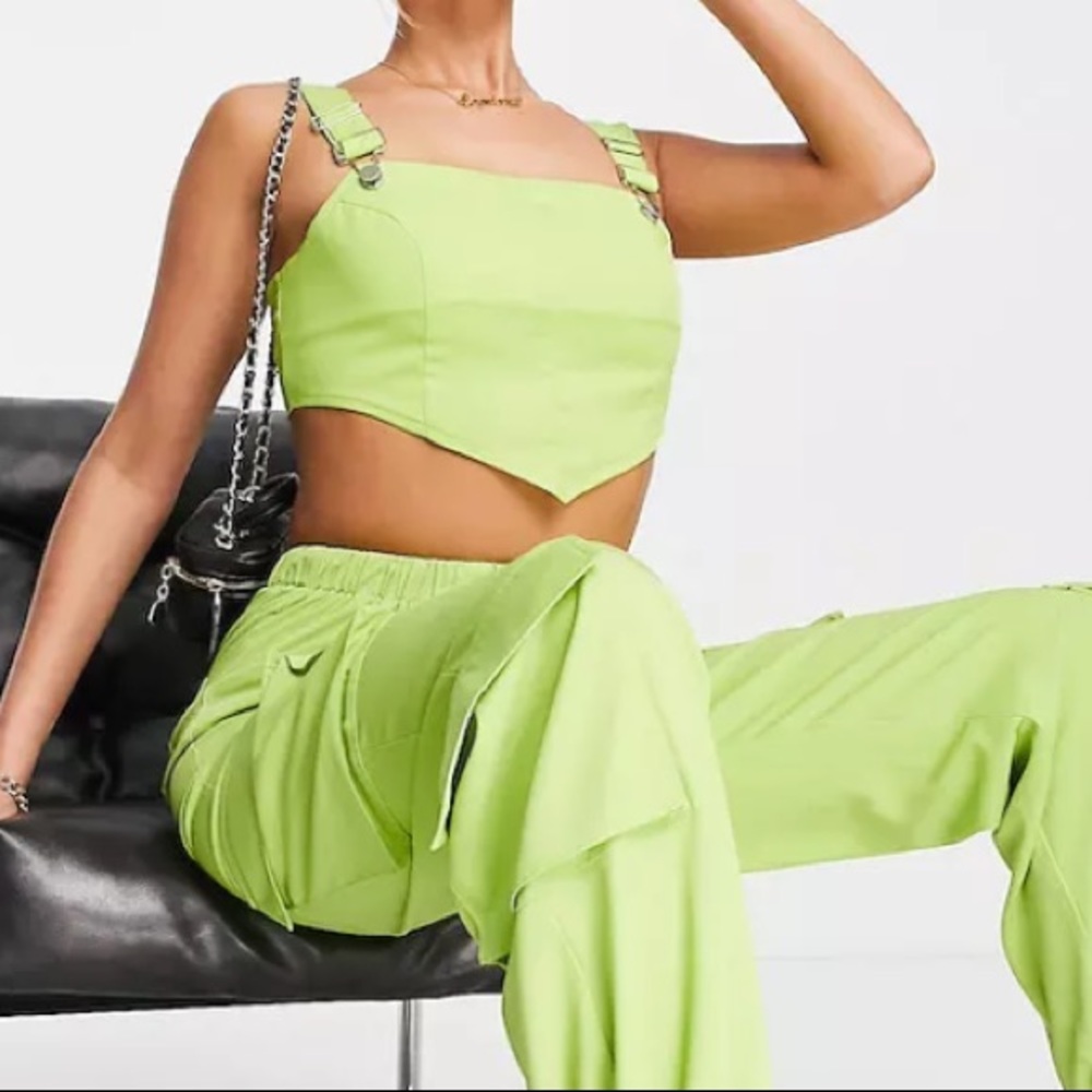 ASOS green overall buckle cropped top